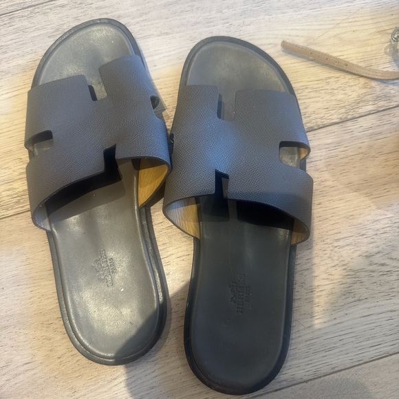 Hermes Dark Gray Leather Sandals